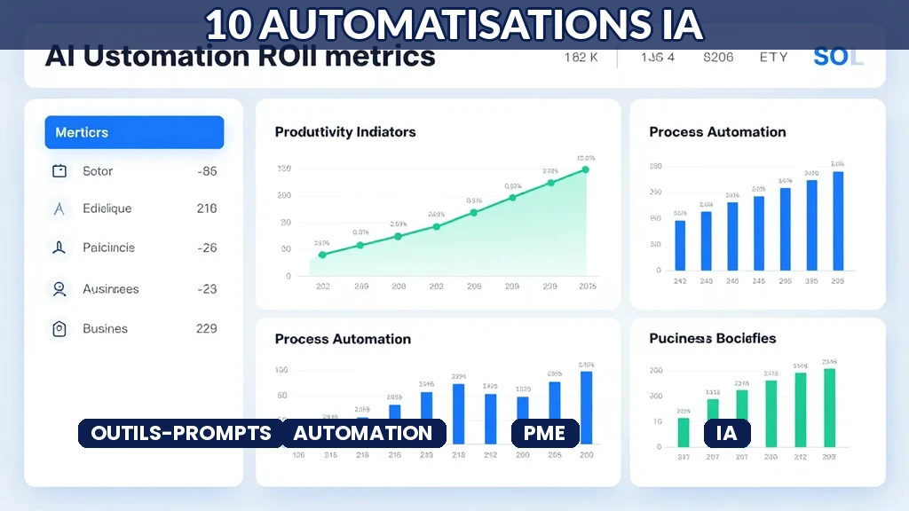 Tableau de bord montrant les automatisations IA rentables pour PME avec indicateurs de productivité