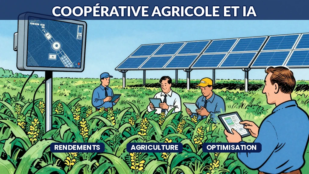 Illustration d'une coopérative agricole utilisant l'IA pour optimiser ses rendements