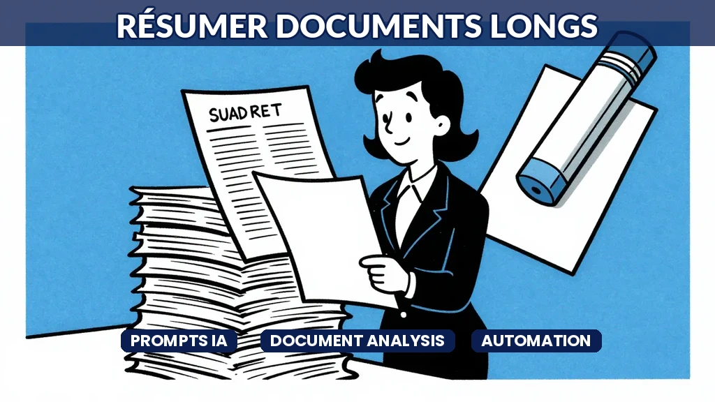 Un employé souriant examine une montagne de documents avec un assistant IA visible à l'écran