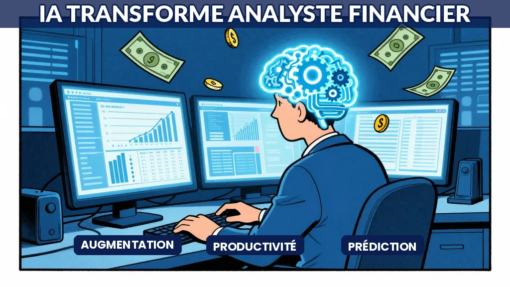 Analyste financier travaillant avec des données augmentées par l'intelligence artificielle