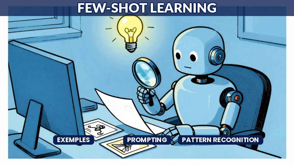 Illustration d'une IA regardant des exemples et apprenant progressivement, style caricature presse avec couleurs vives