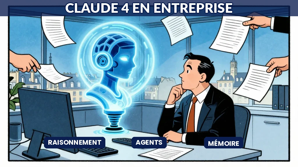 Interface Claude 4 Anthropic utilisée par un dirigeant d'entreprise pour analyse stratégique