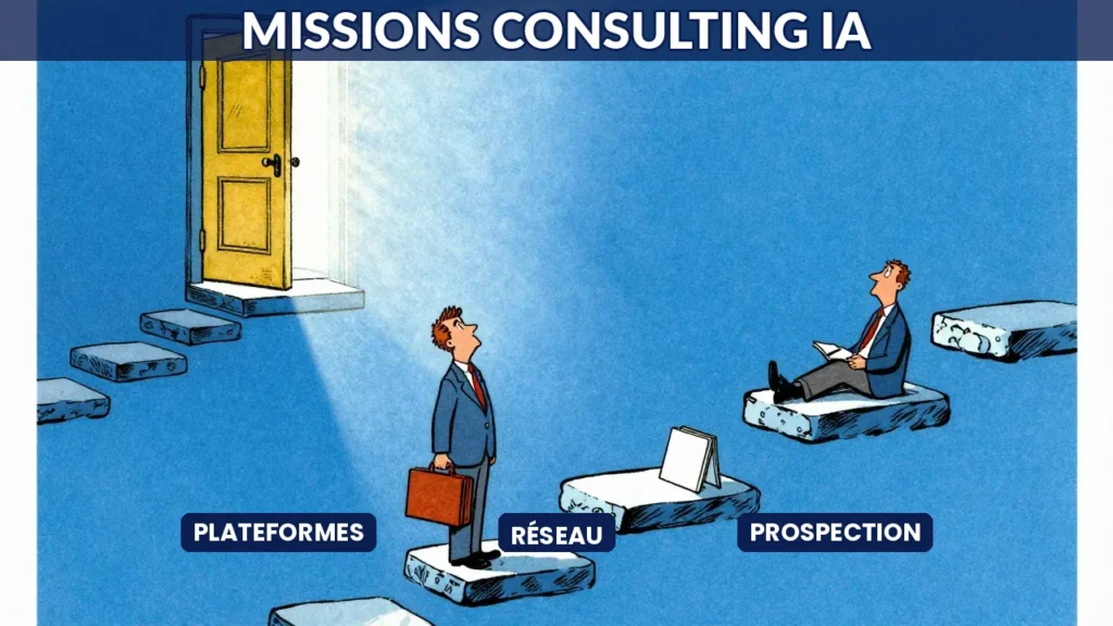 Consultant IA freelance cherchant ses premières missions sur des plateformes spécialisées et via son réseau professionnel