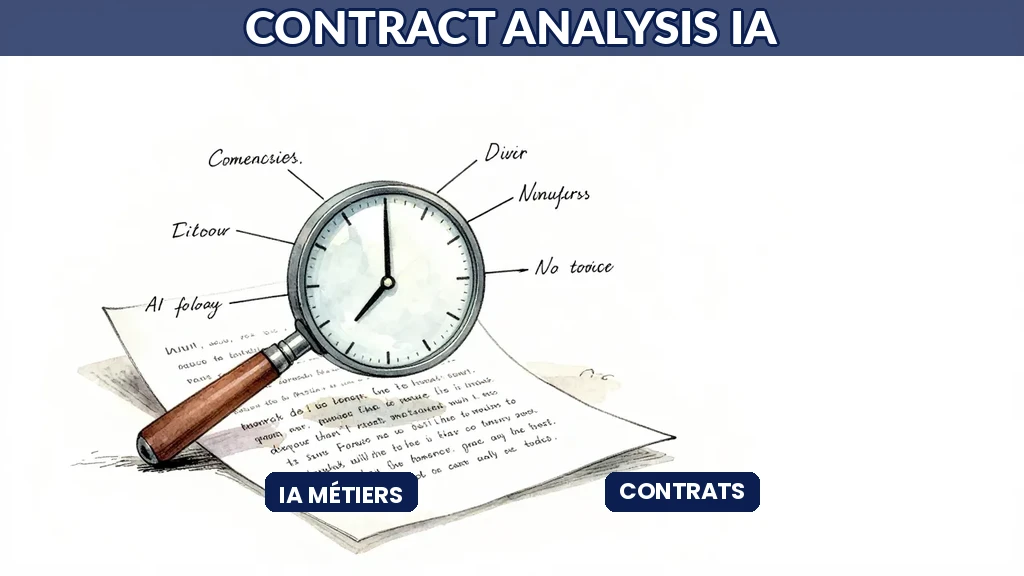 Vue rapprochée d'un contrat annoté avec des surbrillances d'IA identifiant les clauses critiques