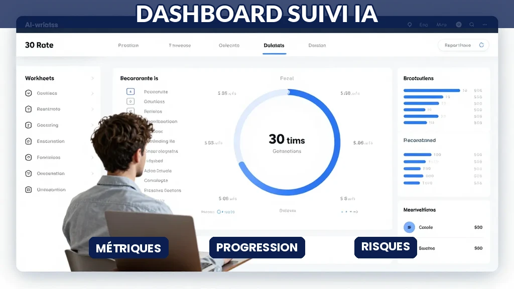 Dashboard de suivi en temps réel pour projets IA avec indicateurs de progression et alertes automatiques