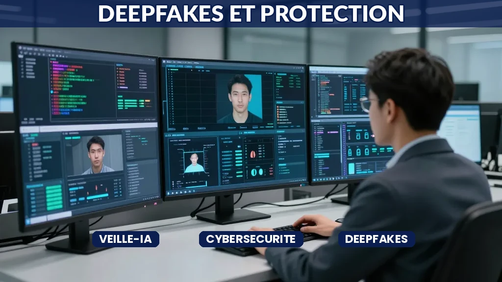 Cybersécurité et vérification numérique : technicien protégeant les données contre les deepfakes