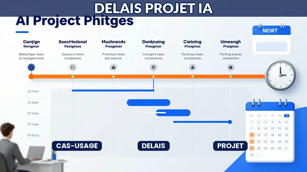 Frise chronologique phases projet IA avec durees conception implementation timeline professionnelle