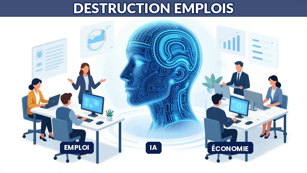 Illustration représentant l'évolution du marché du travail avec l'intelligence artificielle et les transitions professionnelles