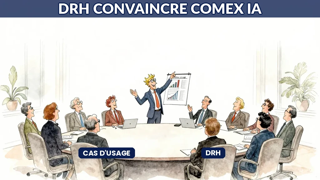 Directrice RH présentant un plan d'investissement IA au comité exécutif