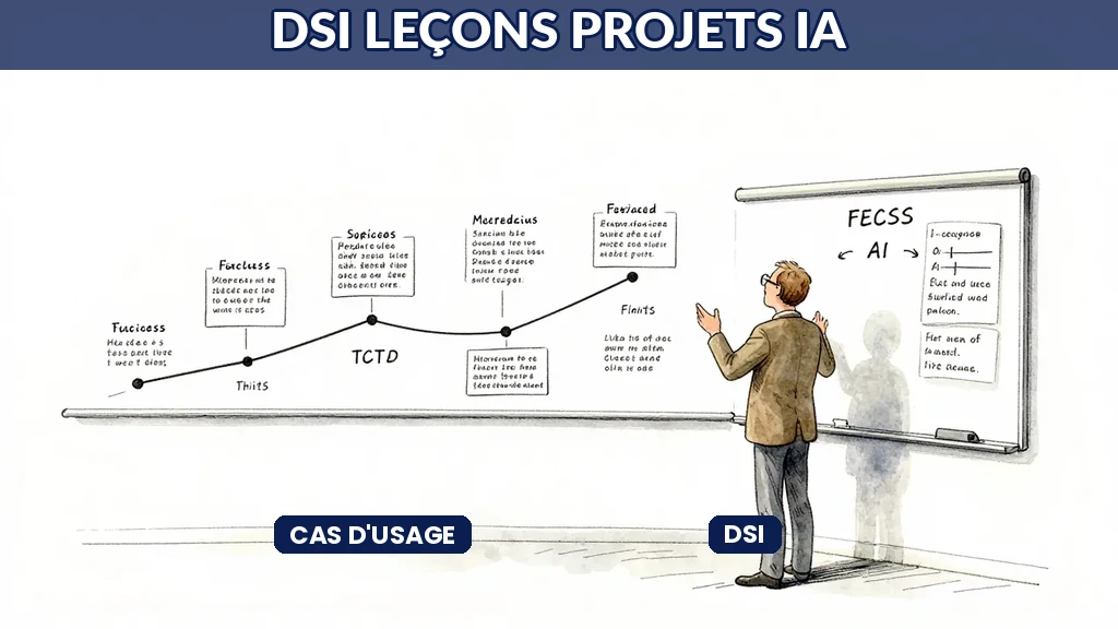 Directeur des systèmes informatiques discutant architecture IA avec son équipe