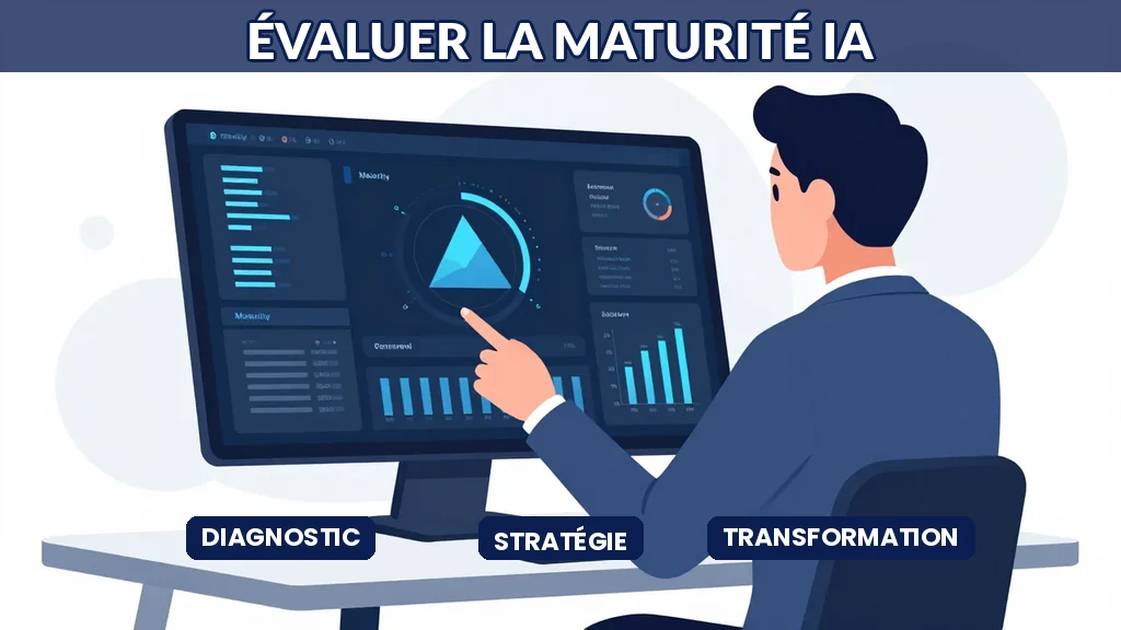 Dirigeant consultant analysant le niveau de maturité IA sur un tableau de bord numérique