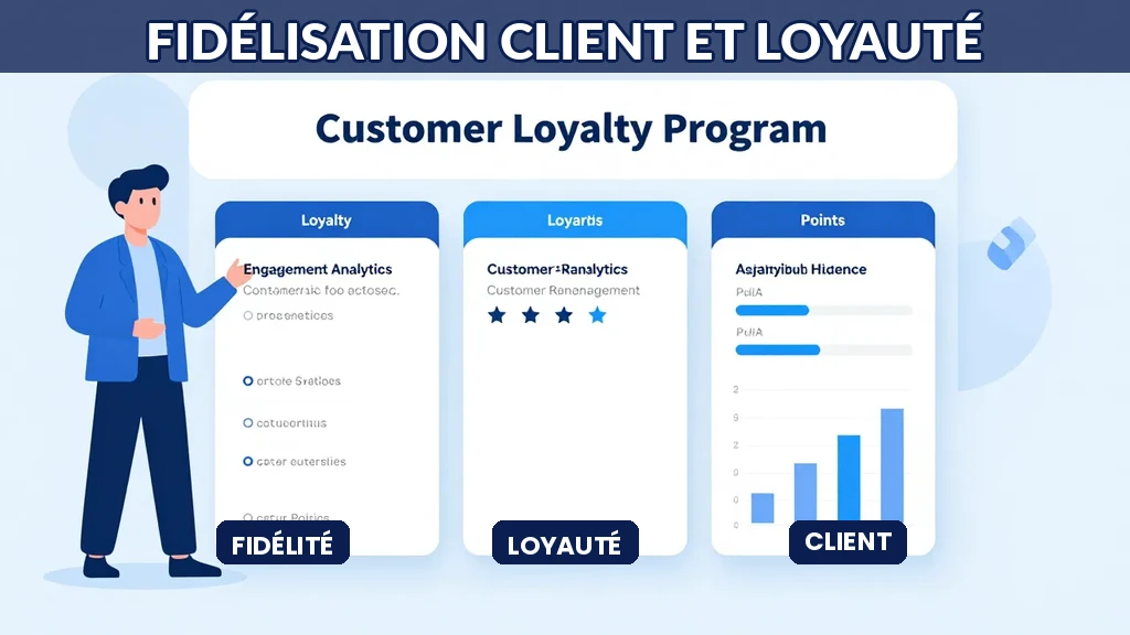 Illustration d'un client avec programme de loyauté personnalisé, récompenses et analytics d'engagement en temps réel