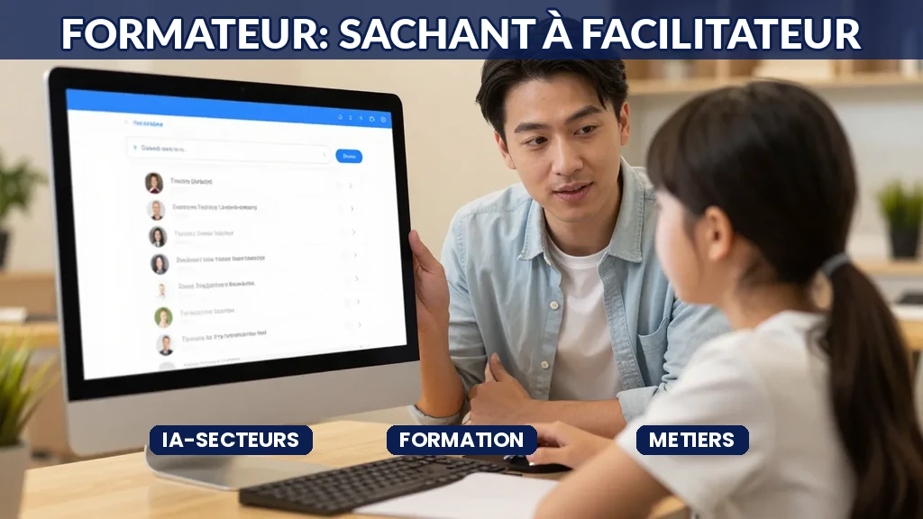 Formateur utilisant l'IA pour coaching et apprentissage adaptatif avec tableau de bord de progression