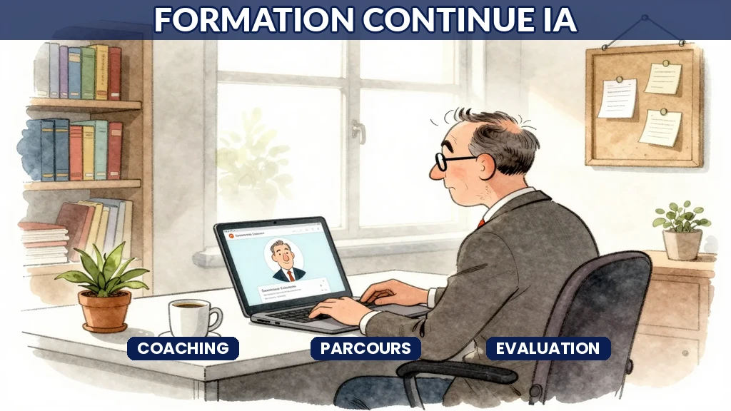 Salarié français suivant une formation professionnelle continue augmentée par des outils IA pour personnaliser son parcours de montée en compétences