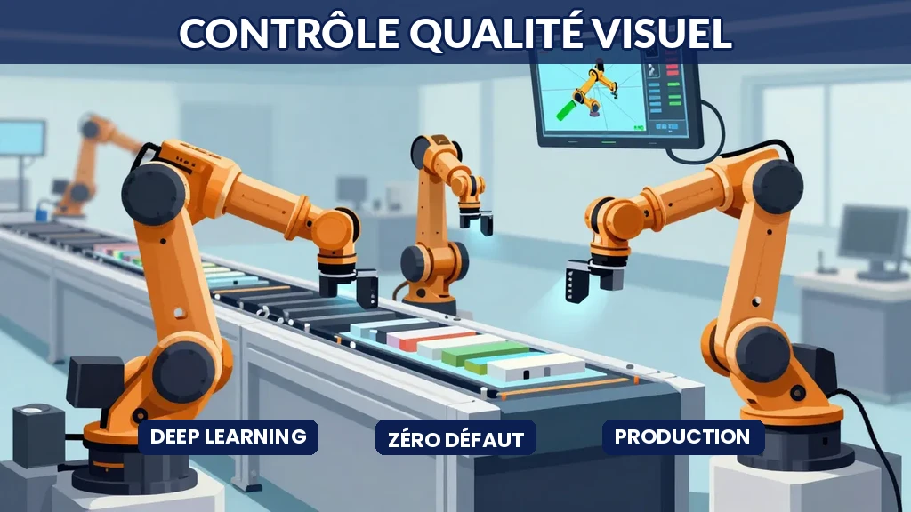Illustration d'une chaîne de production avec vision par ordinateur et détection de défauts en temps réel
