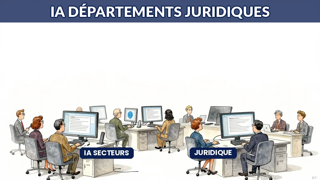 Département juridique avec outils d'analyse de contrats IA sur écrans multiples