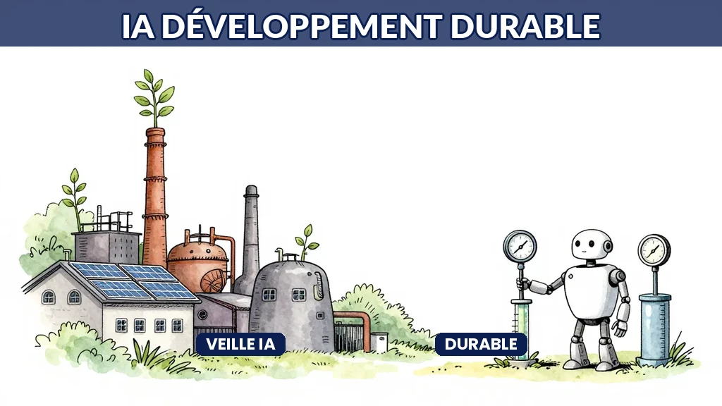 Visualisation d'une IA verte optimisant ressources et réduisant émissions carbone