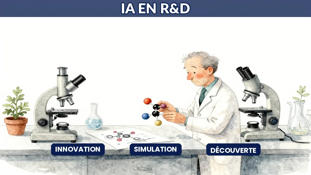 Équipe R&D française utilisant des outils d'intelligence artificielle pour accélérer le cycle d'innovation produit et tester des prototypes virtuels avant industrialisation
