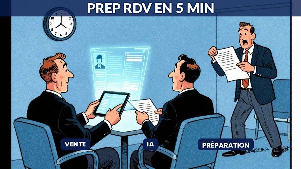 Commercial utilisant IA pour préparer un rendez-vous client en cinq minutes
