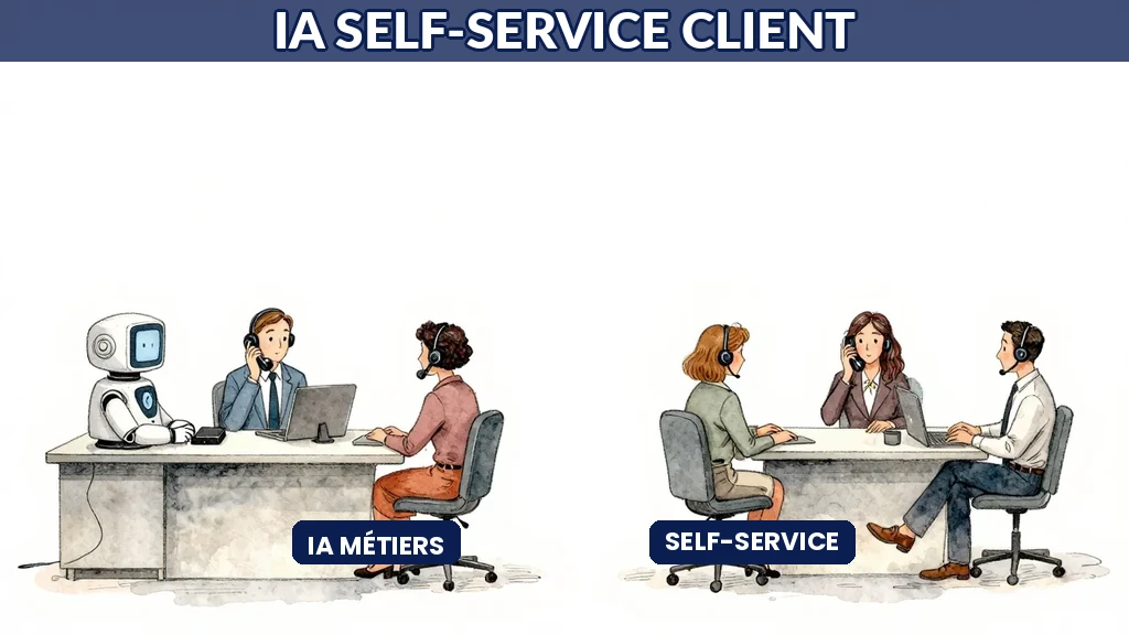 Interface de chatbot IA affichant des solutions recommandées à un client satisfait