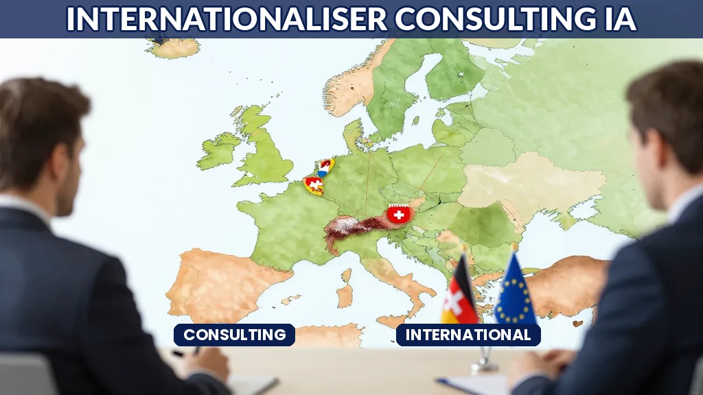 Consultant IA avec partenaires européens discutant d'expansion internationale