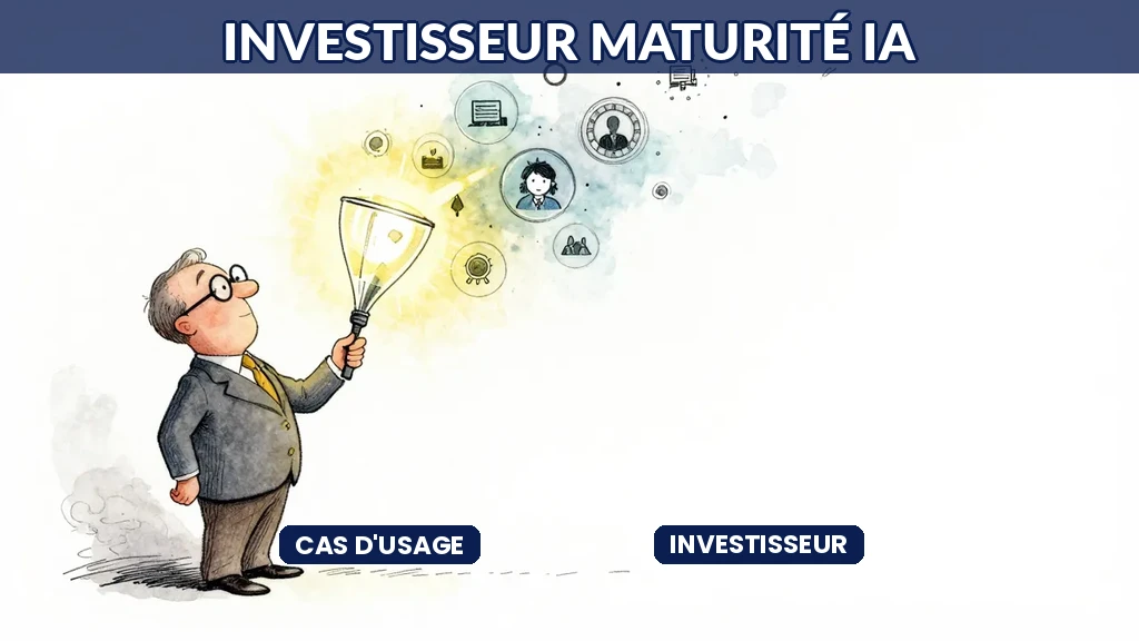 Investisseur analysant scores de maturité IA sur tableau interactif