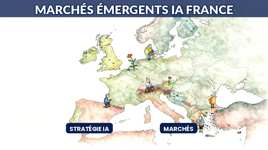 Carte des nouveaux marchés IA en France montrant secteurs d'opportunité : gouvernance, transparence, audit IA