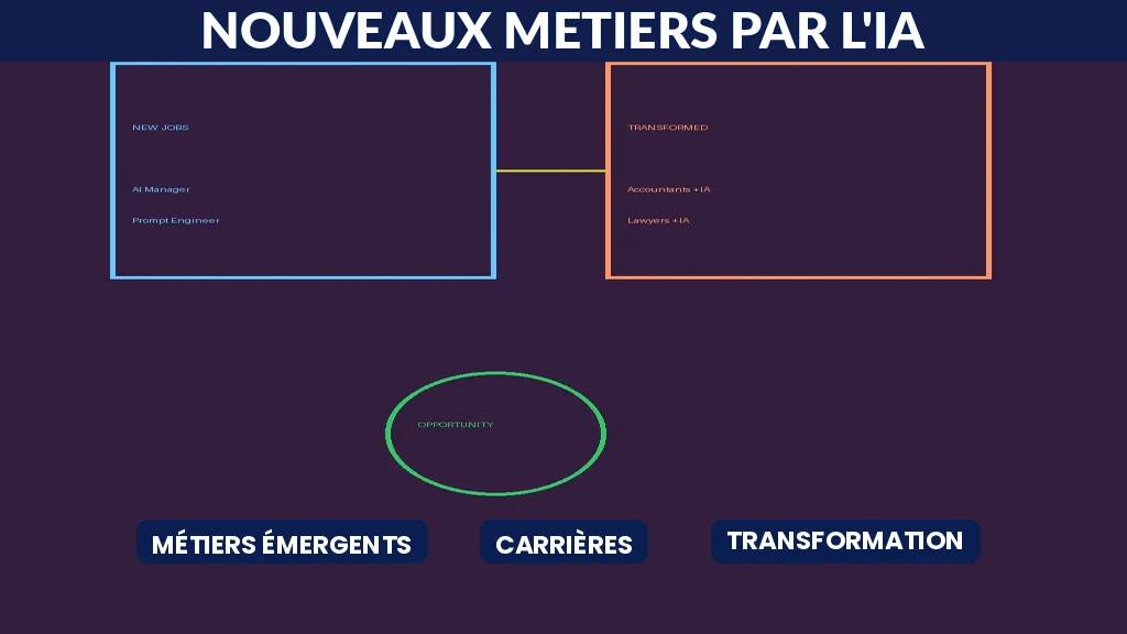 Représentation des nouveaux métiers créés par l'IA et des métiers traditionnels transformés