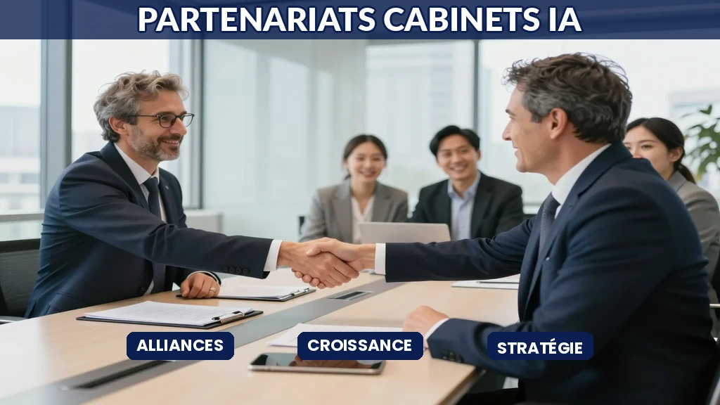 Fondateur de cabinet de conseil IA français négociant un partenariat avec un éditeur de solutions d'intelligence artificielle en salle de réunion