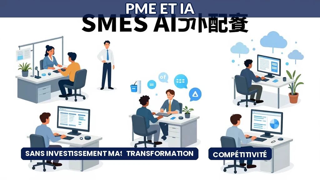 PME industrielle mettant en œuvre des outils IA modernes sur une ligne de production avec équipes collaboratives