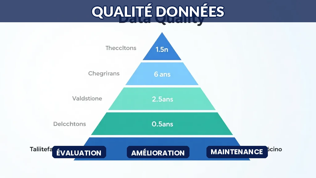 Représentation visuelle d'une pyramide de qualité de données avec les étapes de validation et de contrôle qualité