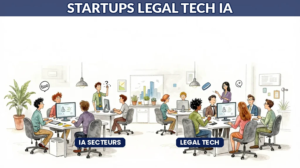 Bureau de startup legal tech française avec jeunes entrepreneurs développant des solutions IA
