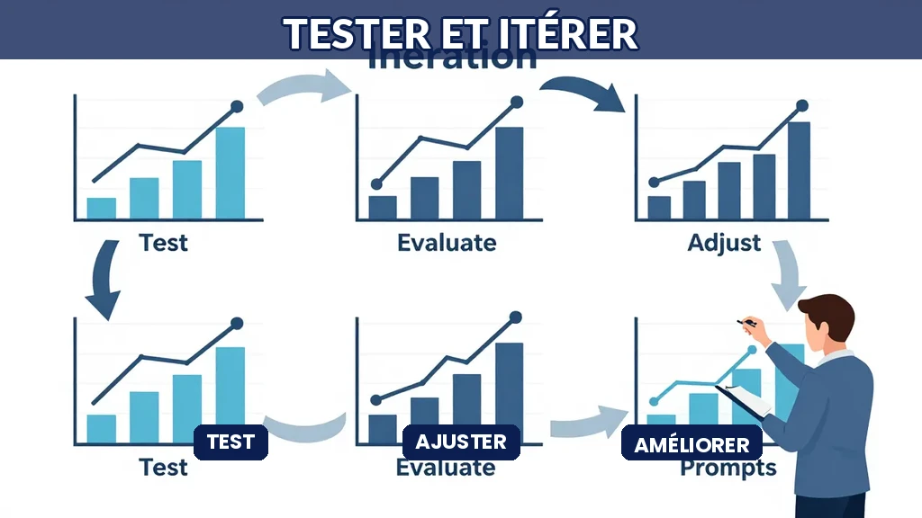 Tableau montrant un cycle d'itération de prompts avec étapes de test et d'amélioration