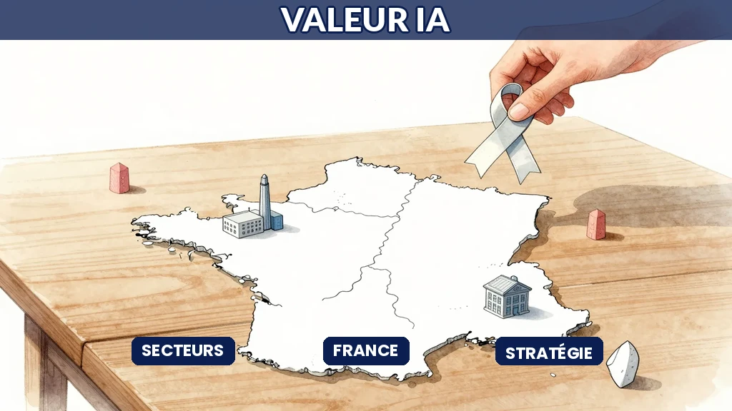 Dirigeant français analysant un tableau comparatif des secteurs où l'intelligence artificielle génère le plus de valeur économique en France pour orienter sa stratégie