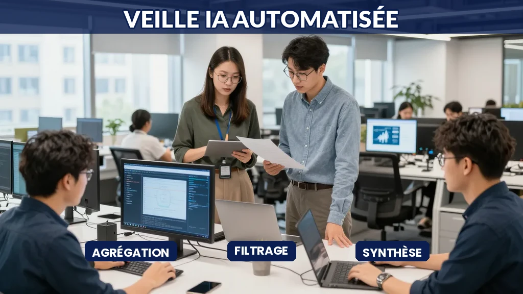 Tableau de bord d'agrégation de sources IA filtrées et synthétisées automatiquement pour une veille actualisée