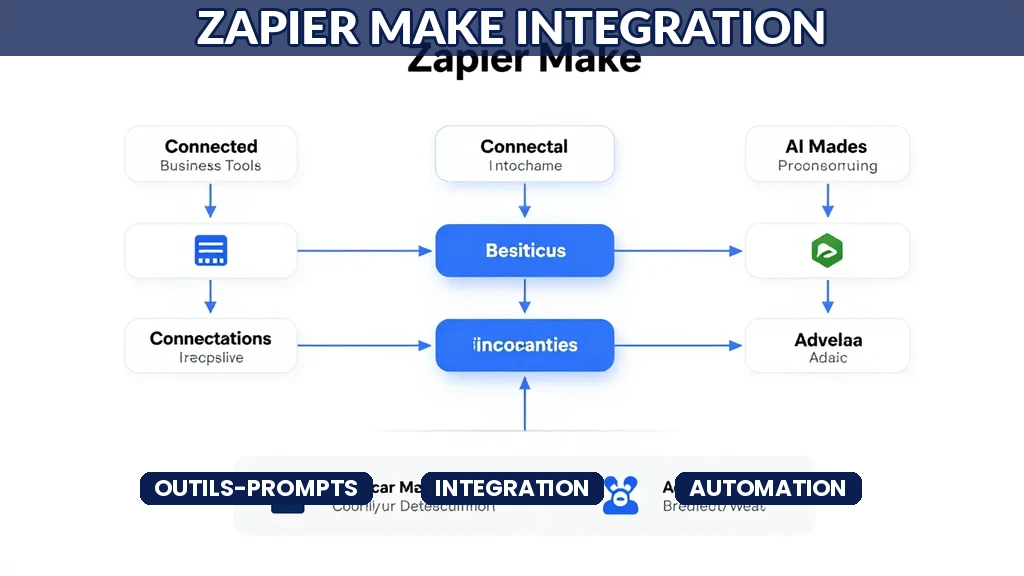 Schéma d'intégration montrant flux entre Zapier Make et outils IA