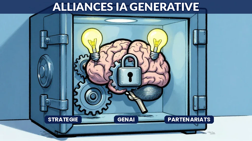 Réseau dalliances stratégiques entre entreprises autour de lIA générative avec connexions et flux de valeur partagée