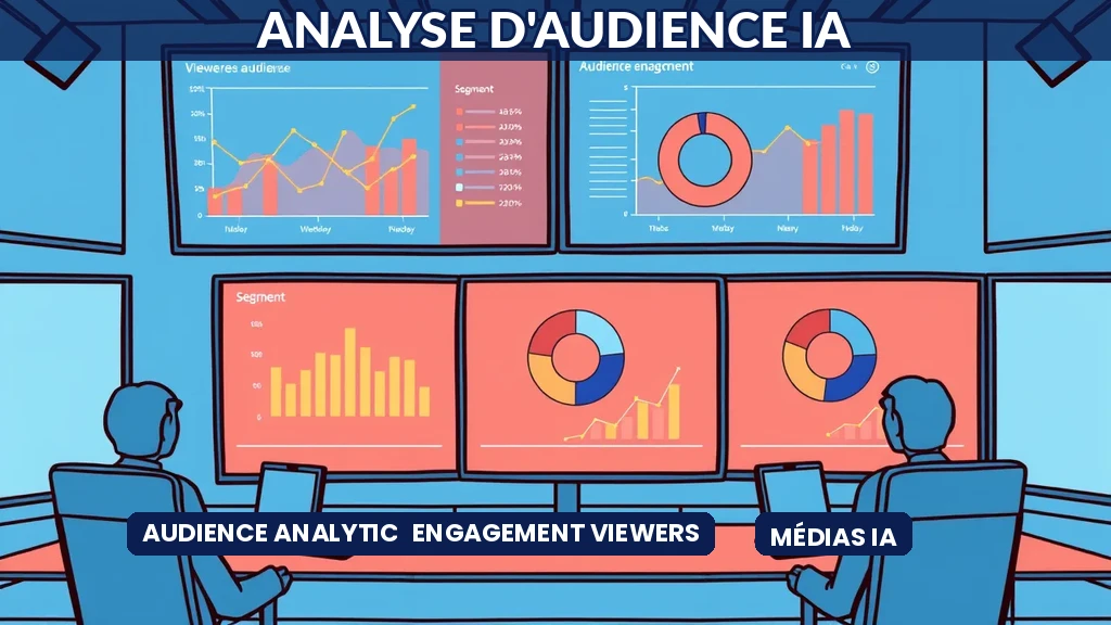 Tableau de bord analytique montrant des courbes d'engagement de viewers et des segments d'audience identifiés par intelligence artificielle