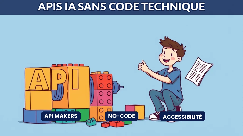 Interface visuelle d'un API maker connectant des services IA à des applications métier sans code