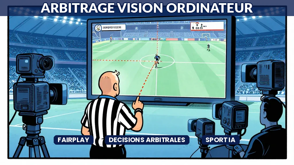 Écran de contrôle vidéo montrant une analyse automatisée par vision par ordinateur lors dune action de jeu avec tracés de trajectoires