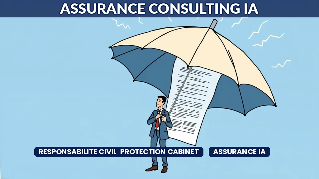 Consultant IA étudiant un contrat dassurance responsabilité civile professionnelle pour protéger son cabinet