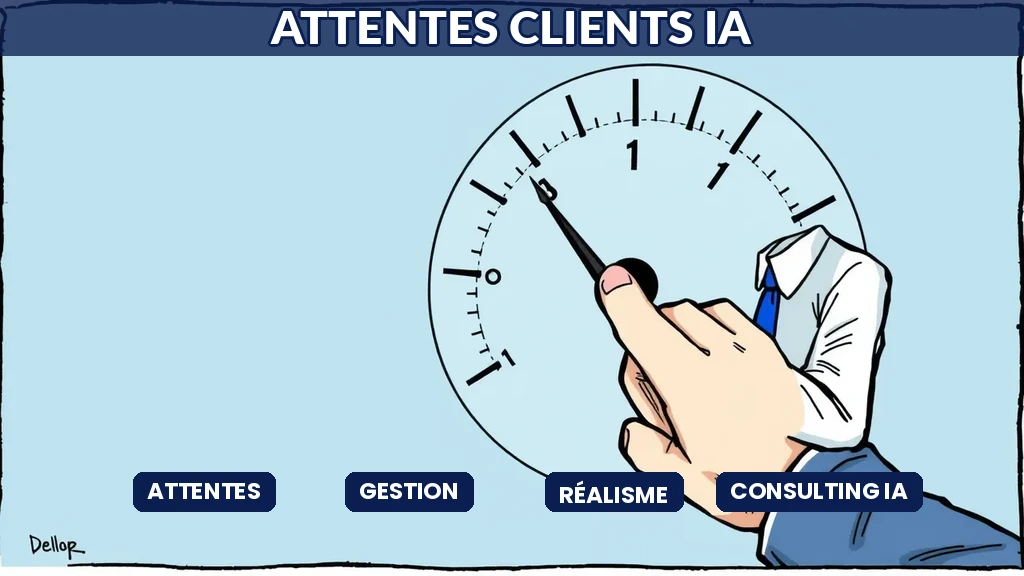 Consultant ajustant un cadran d'attentes client du niveau irréaliste vers le niveau réaliste et atteignable