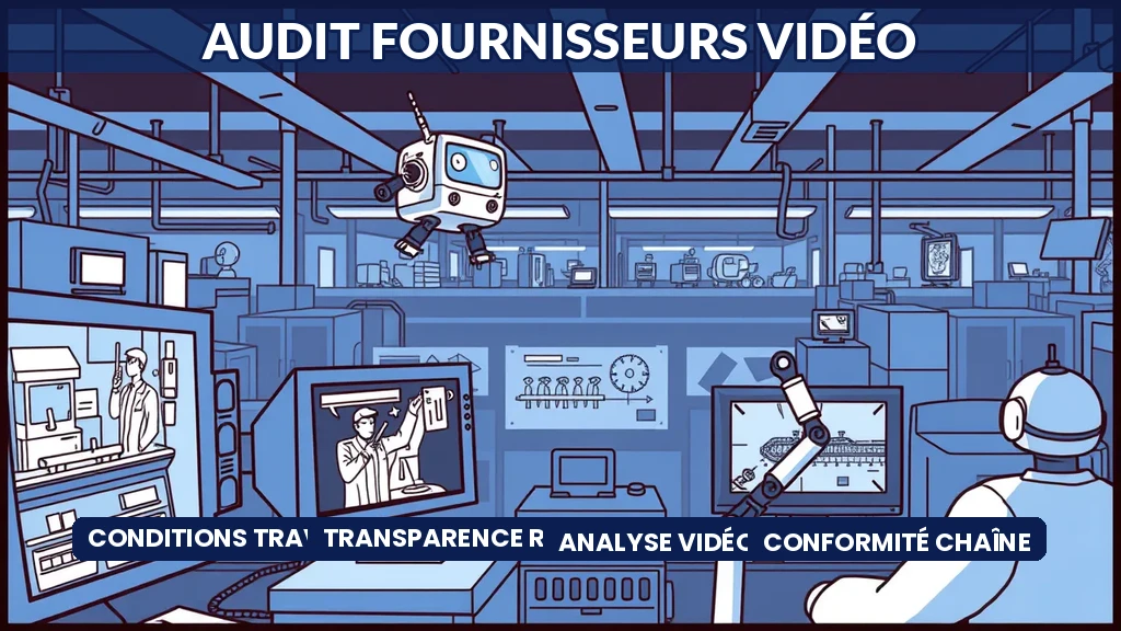 Écran de contrôle affichant l'analyse vidéo par IA des conditions de travail chez un fournisseur