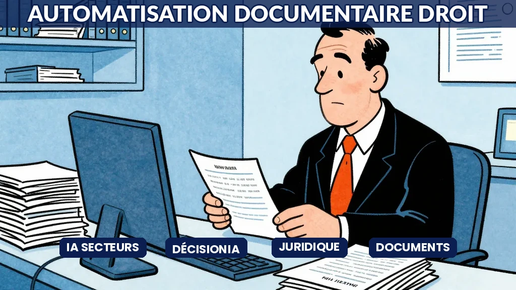 AI automatically sorting through stacks of legal documents in law firm office