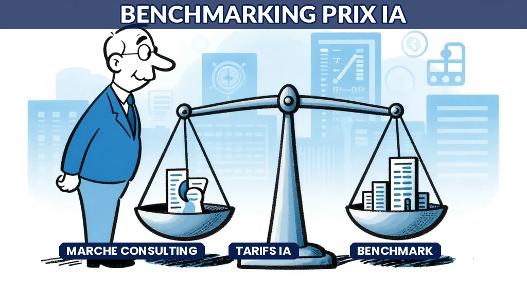 Tableau comparatif des tarifs du marché du consulting IA avec segments par spécialité et niveau expérience