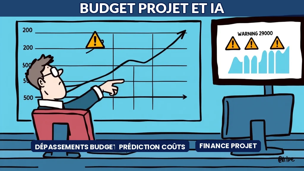 Graphique prédictif IA montrant l'évolution budgétaire d'un projet avec détection de dépassements