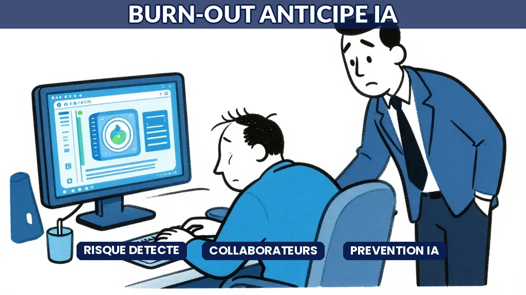 Tableau de bord de prévention des risques psychosociaux par intelligence artificielle affichant des indicateurs de charge et engagement