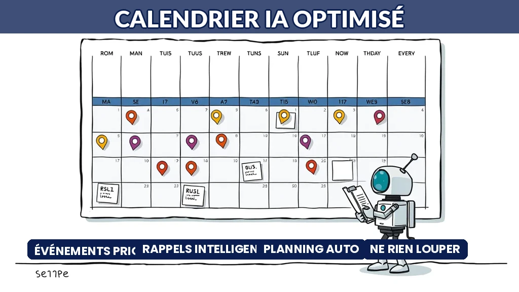 Calendrier d'événements professionnel optimisé par intelligence artificielle avec rappels et priorisation