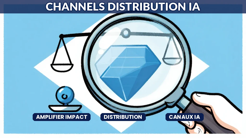 Réseau de canaux de distribution amplifiant la portée de solutions IA avec flèches montrant la diffusion vers différents marchés