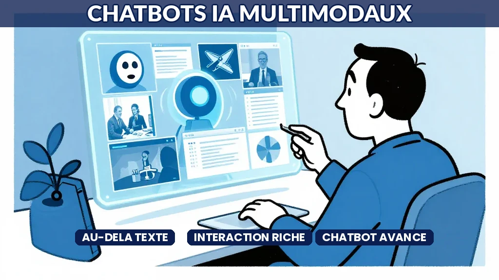 Chatbot IA multimodal affichant une conversation combinant texte image et commande vocale